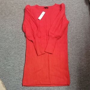 Ann Taylor Red Ribbed Knit Sweater Dress Size M